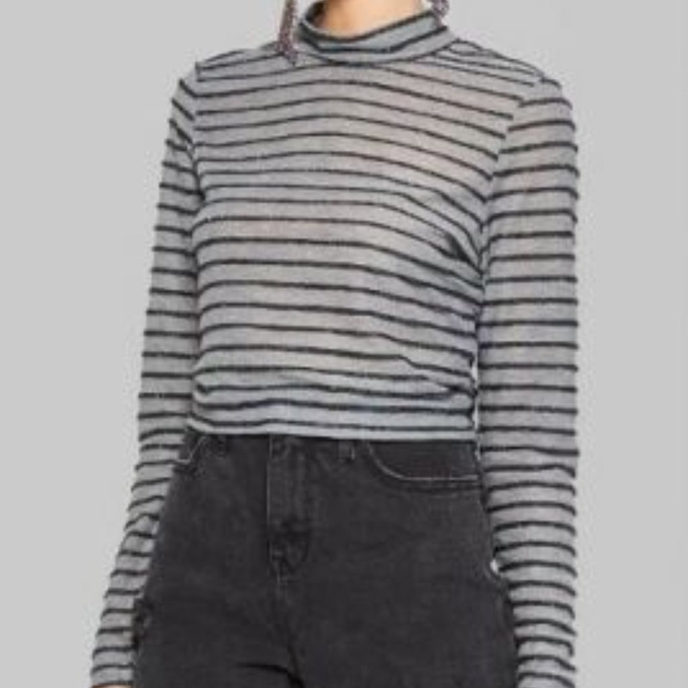New! Wild Fable Gray Glitter-Striped Mock Neck Long Sleeve Crop Top XXL NWOT